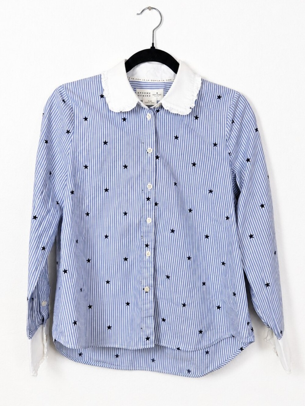 Kate Spade Broome Street Star Print Stripe Peter Pan Collar Button Down Shirt S